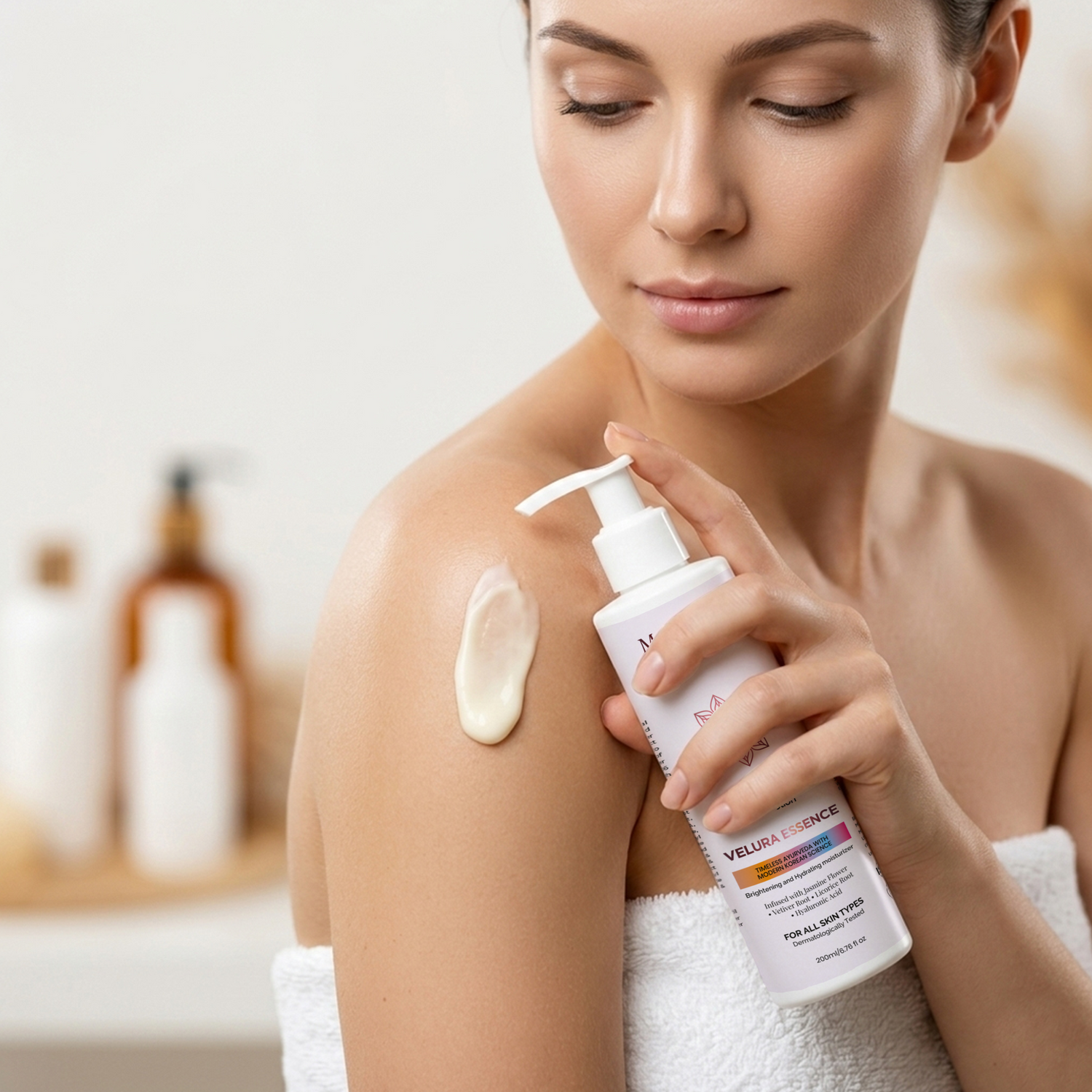 Velura Essence Body Lotion | Rice Extract, Beta Glucan & Hyaluronic Acid | Glow Boosting Hydrating Moisturiser (200ml)